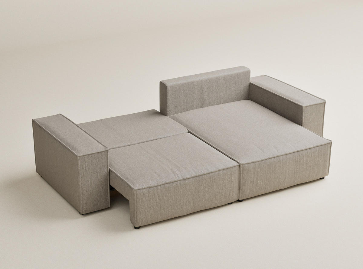 ECKSOFA MIT SCHLAFFUNKTION Moyo Beige Webstoff - Beige/Schwarz, Holz/Holzwerkstoff (255/148cm) - Maison de Reve