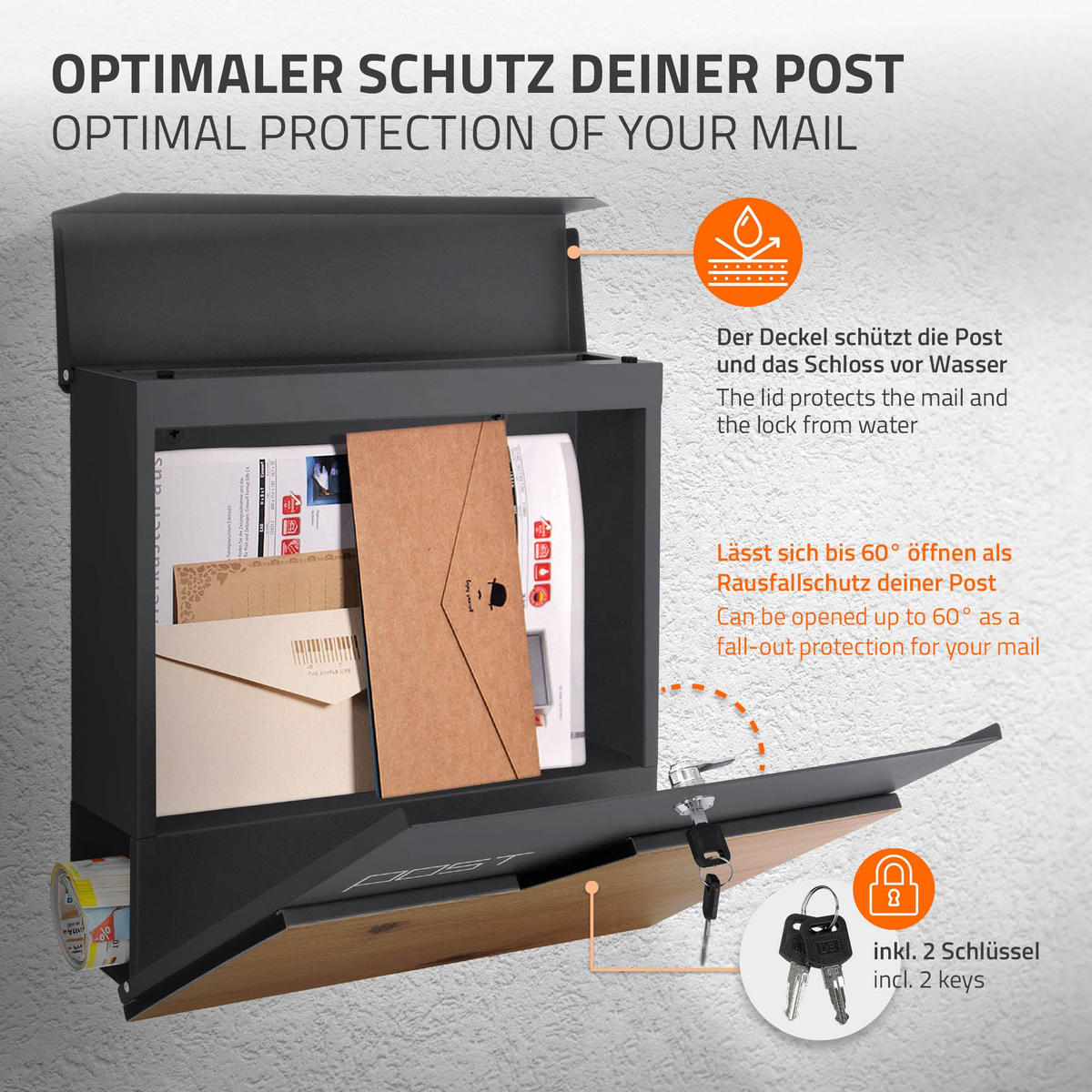 BRIEFKASTEN Anthrazit-Holzoptik mit bepflanzbarem Ständer - Anthrazit, Metall (120cm) - ML-DESIGN
