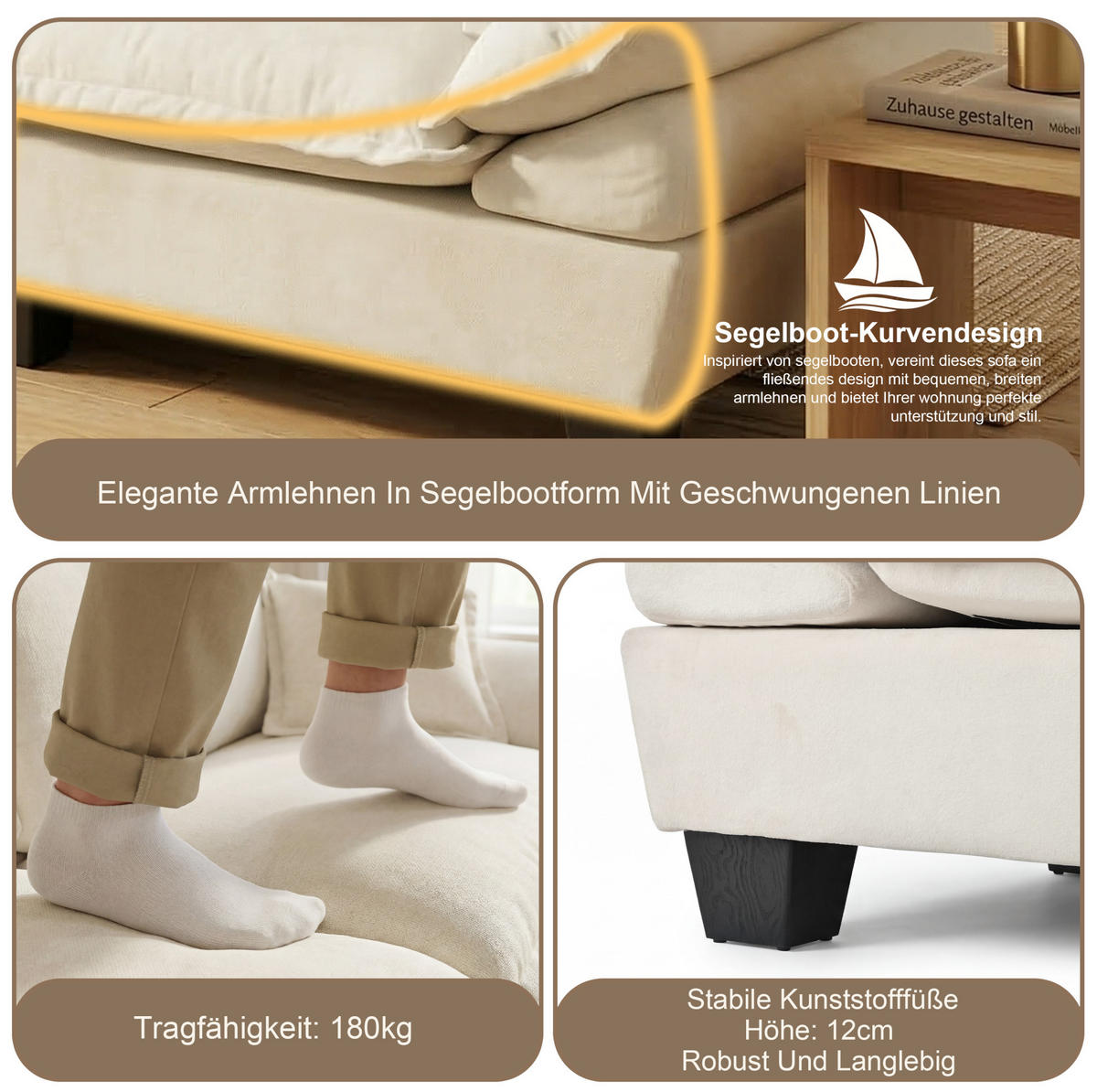 ECKSOFA 224/151/90 cm Beige aus Chenille mit USB und Stauraum - Beige, Textil (151/224cm) - OKWISH
