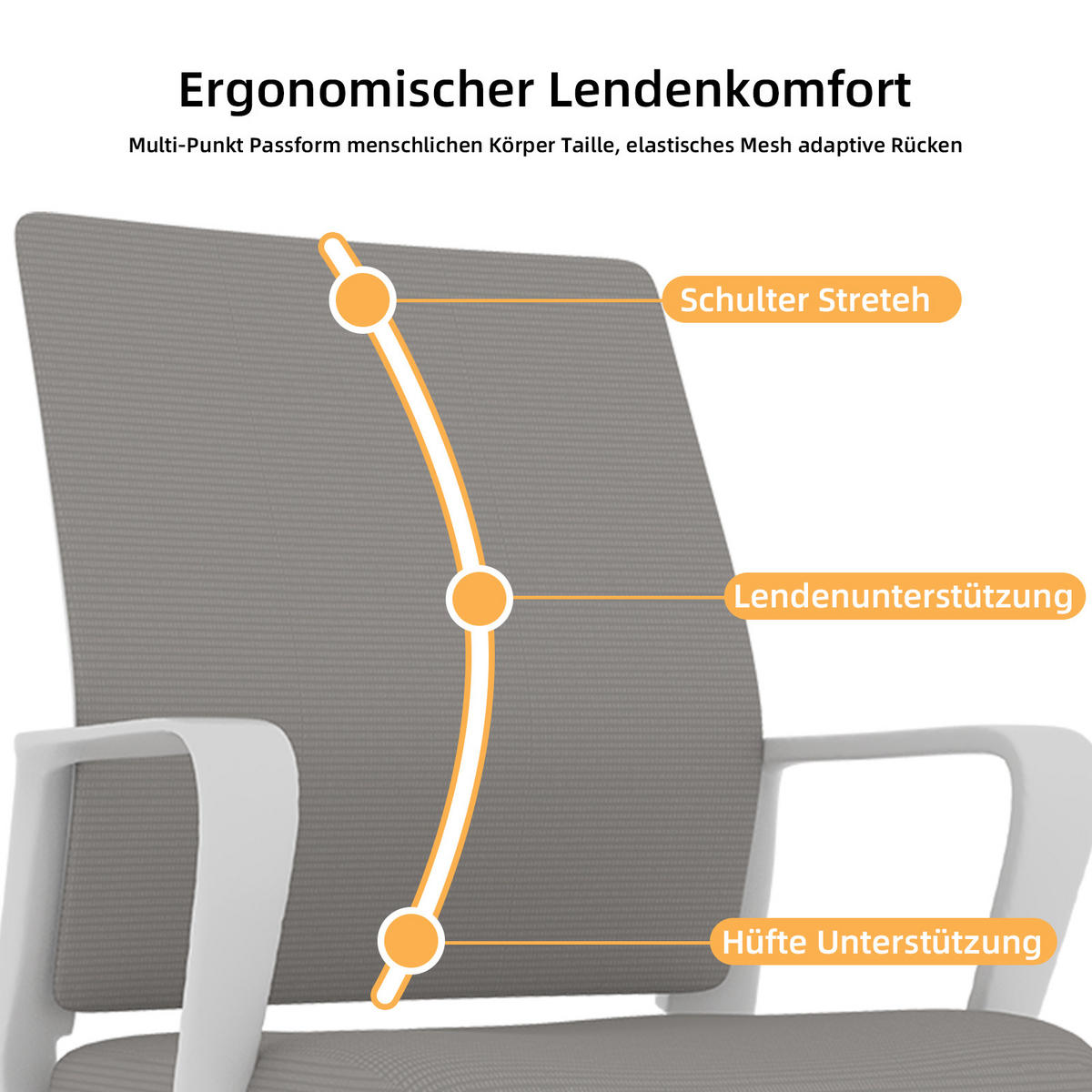BÜROSTUHL Netz Grau & Weiß - Weiß/Grau, Textil/Metall (59/90/55cm) - WISHDOR