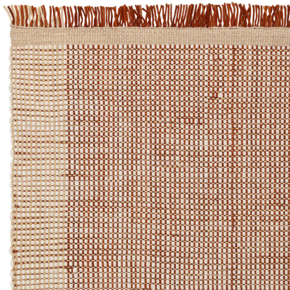TEPPICH Wolle handgewebt mit Korbmuster Fransen PISA, Terrakotta 120x170 cm - Terra cotta, Textil (120/170cm) - KADIMA DESIGN