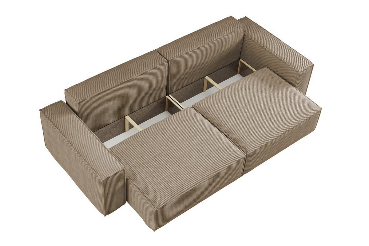 SCHLAFSOFA HUGO, Sofa mit Schlaffunktion und Bettkasten, Farbe: Hellbraun, Cordstoff - Hellbraun, Textil (244/83/98cm) - VENASI MÖBEL