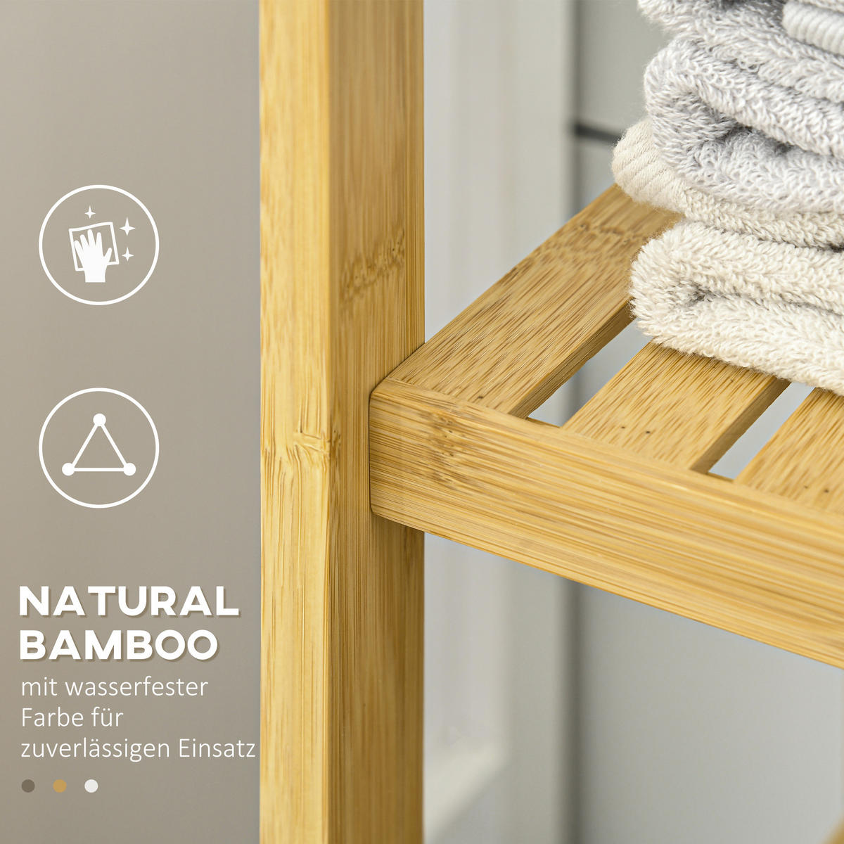 BADSCHRANK mit Schrankfach, 3 Offenen Ebenen, mit Kippschutz, Natur - Naturfarben, Holz (33/87/66cm) - Kleankin