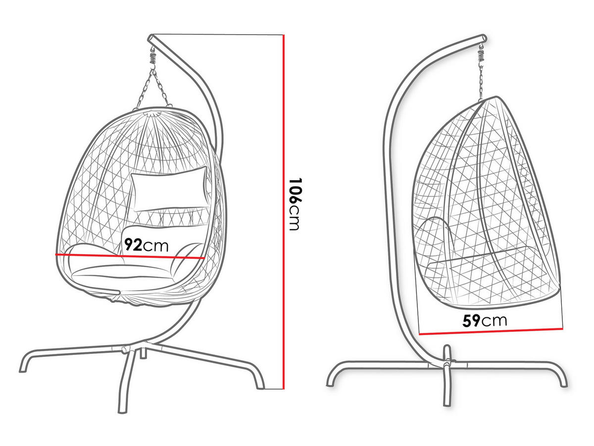 HÄNGESESSEL Liwebo - Schwarz/Grau, Metall (105/195/105cm) - MIRJAN24