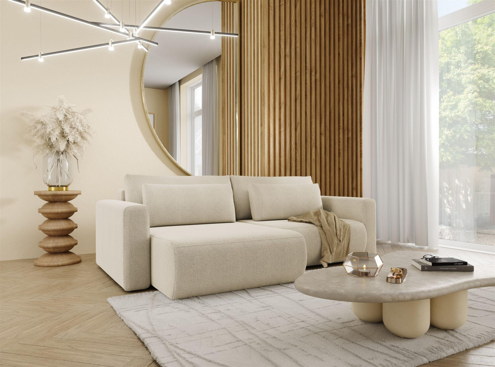 ECKSOFA Chaira Mit Schlaffunktion - Beige, Holzwerkstoff/Textil (240/149cm) - Fun Möbel