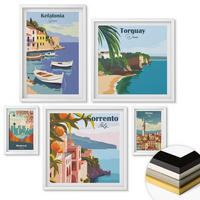 WANDBILDER 5er-Set - 50x50 cm & 20x30 cm & 40x60 cm Weißer Rahmen - Retro-Illustrationen berühmter Orte - Weiß, Kunststoff (40/60cm) - ArtPrintCave
