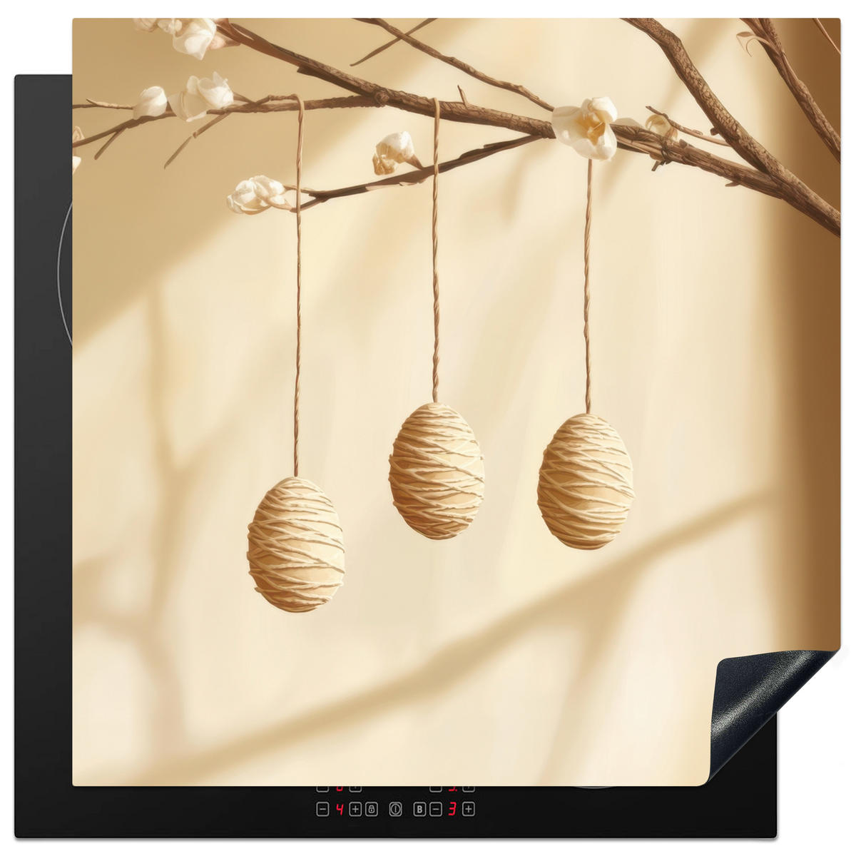 HERDABDECKPLATTE Beige - Osterkuchen - Eier Induktionsmatte 78x78 cm - Beige, Kunststoff (78/78/0.2cm) - MuchoWow