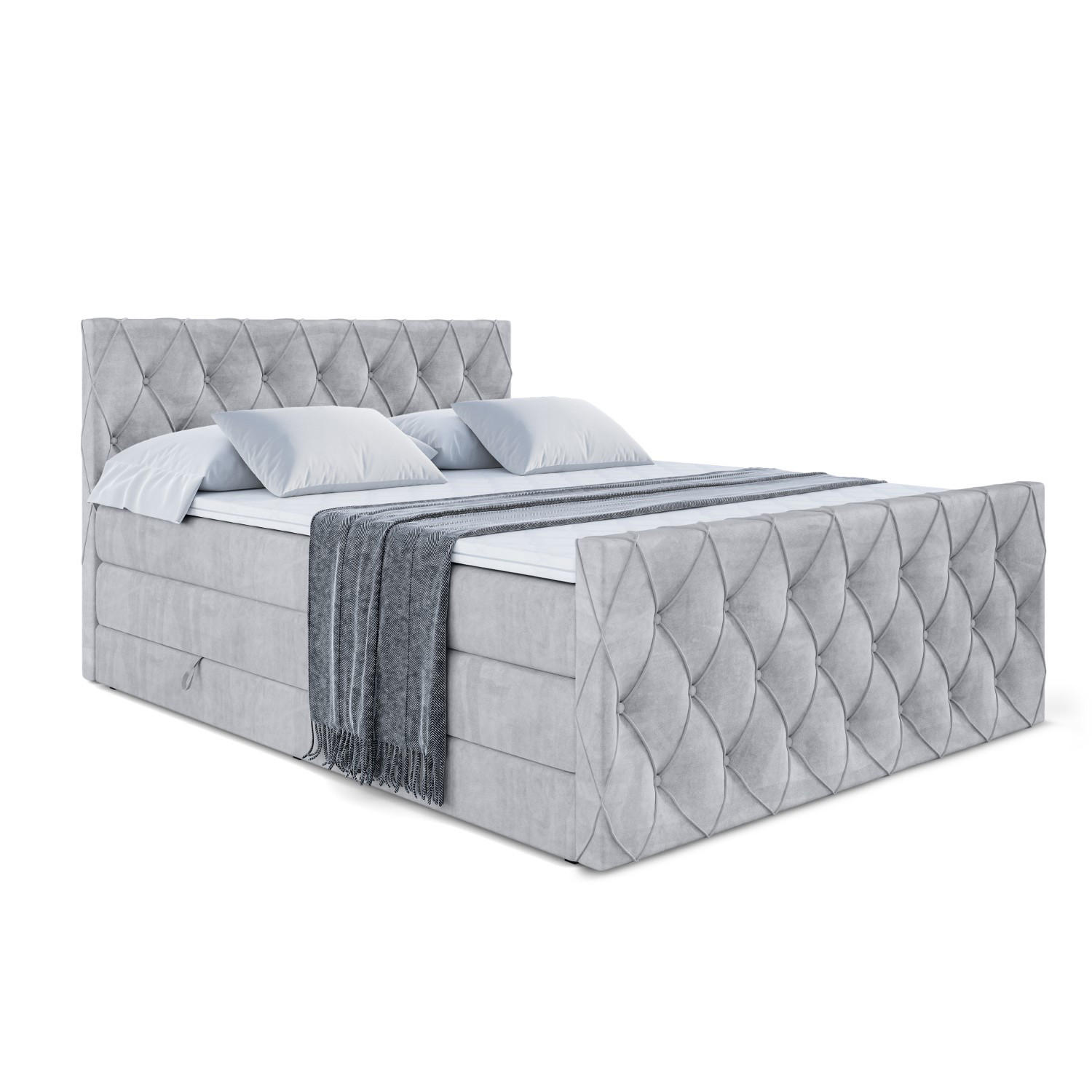 BOXSPRINGBETT AMAY-Z KING - 180x200 - H3/H4 - Hellgrau - Grau, Holzwerkstoff (180/200cm) - ALTDECOR