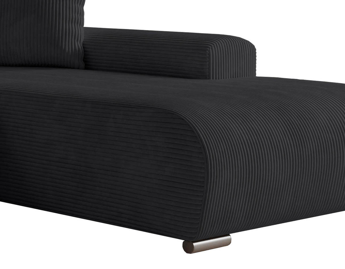 ECKSOFA Nelly mit Bettkasten und Schlaffunktion, Cordstoff in L-Form - Schwarz, Textil (270/185cm)