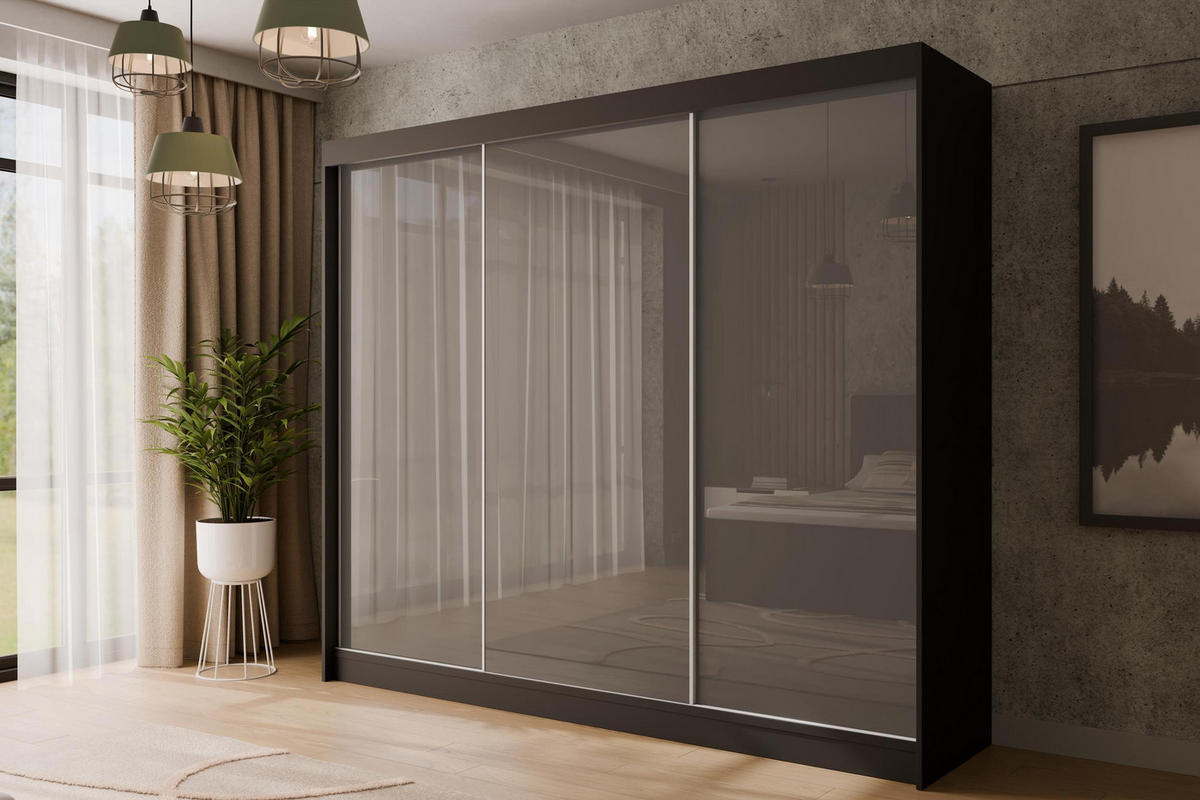 KLEIDERSCHRANK PEKA - 250 cm - Schwarz|Grau - Schwarz/Grau, Holzwerkstoff (250/215/61cm) - ALTDECOR