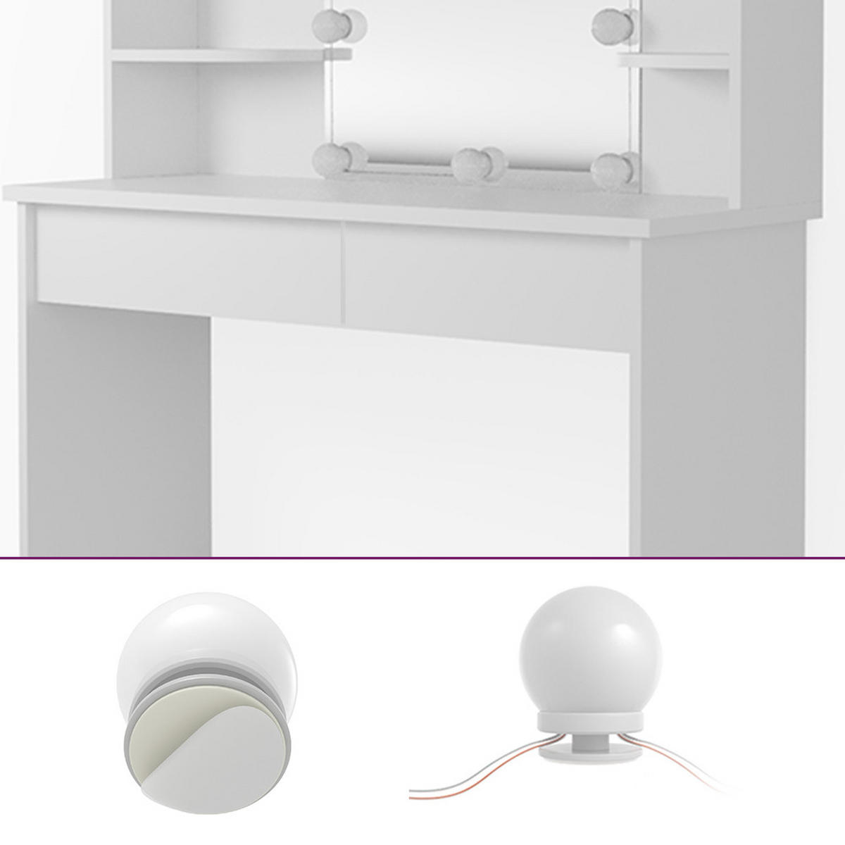 SCHMINKTISCH Charlotte Weiß 108 cm mit LED Beleuchtung - Weiß, Holzwerkstoff (108/139/40cm) - Vicco