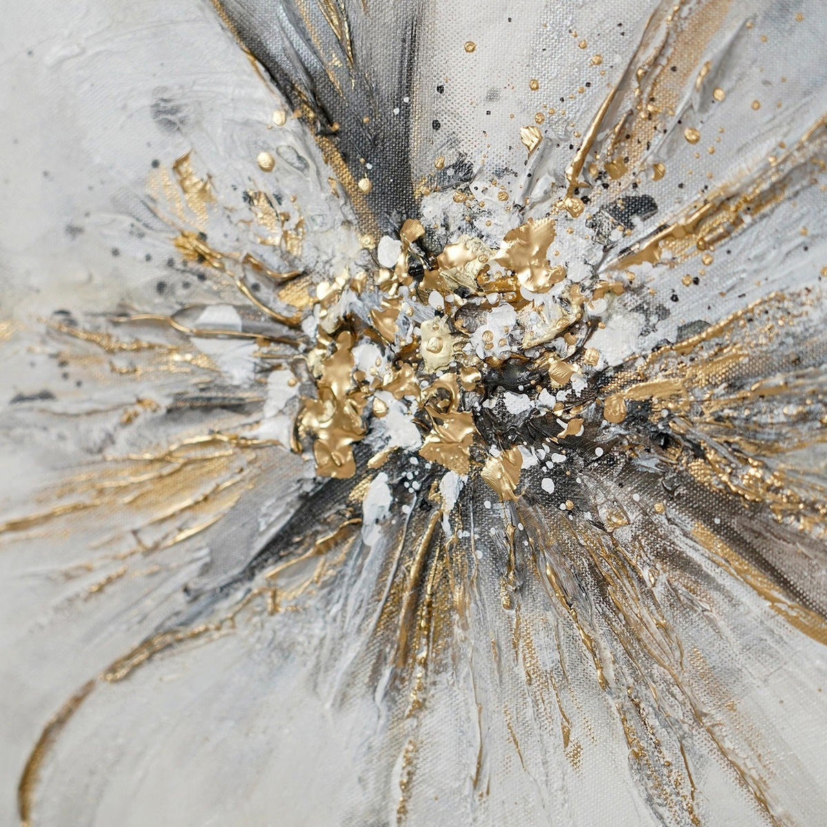 GEMÄLDE Goldene Blüten Schattenfugenrahmen Grau 120x80 cm - Grau, Holz (120/80cm) - YS-art gallery