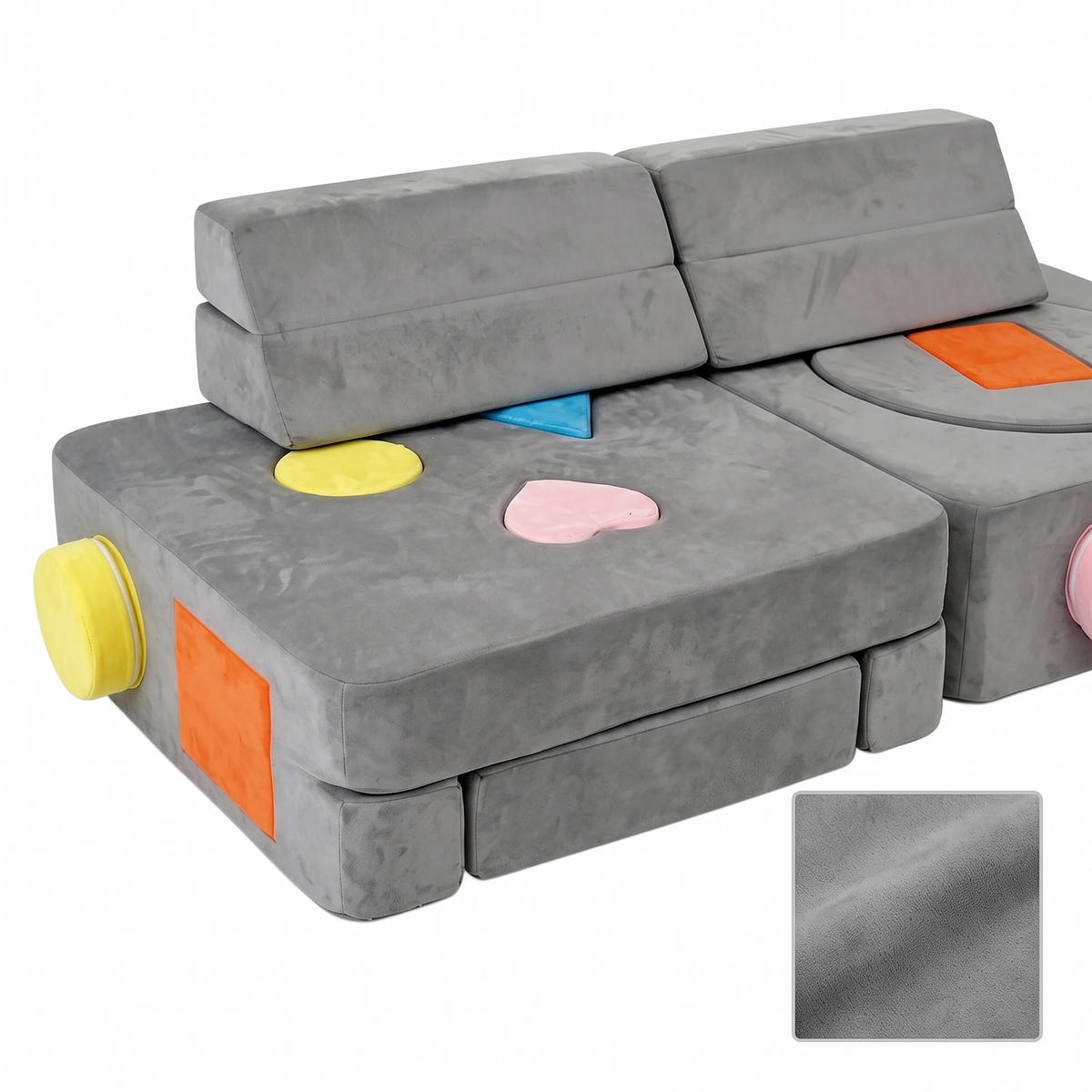 SPIELSOFA Anthrazit modular 18-tlg.-Set Schaumstoff - Grau, Kunststoff/Textil (130/40/65cm) - Relaxdays