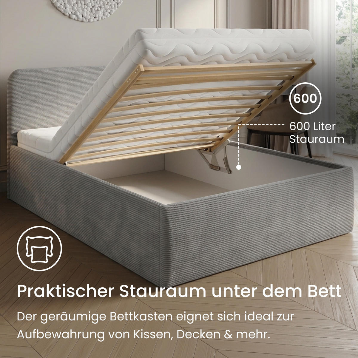 POSLTERBETT mit Kaltschaummatratze 120x200 cm in Grau - Grau, Holzwerkstoff/Textil (120/200cm) - Home Collective