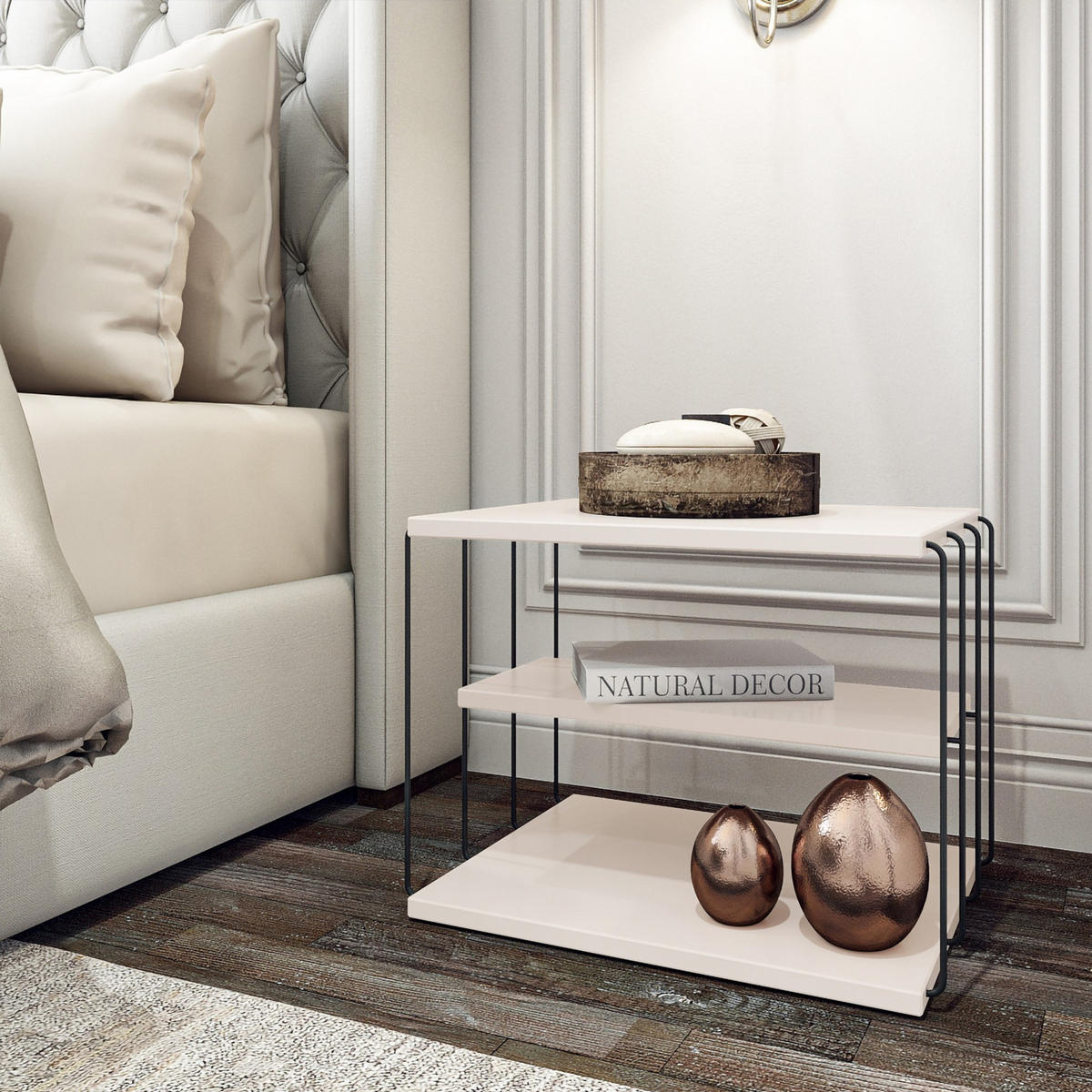 BEISTELLTISCH Åtvidaberg - Schwarz/Weiß, Holzwerkstoff/Metall (40/50/33cm) - [en.casa]