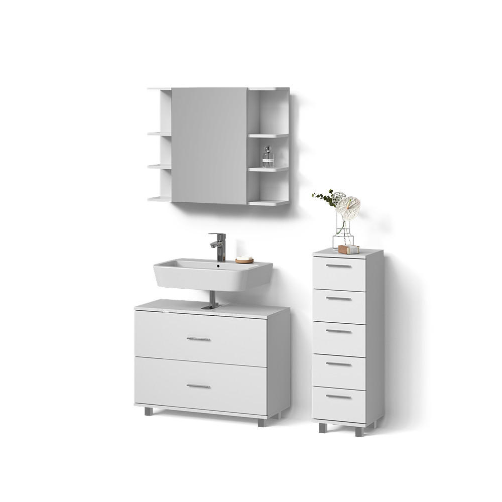 BADMÖBEL-SET Eisak Weiß 3 Teile, mit Unterschrank 80 cm - Weiß, Holzwerkstoff (80/60/33cm) - Livinity®