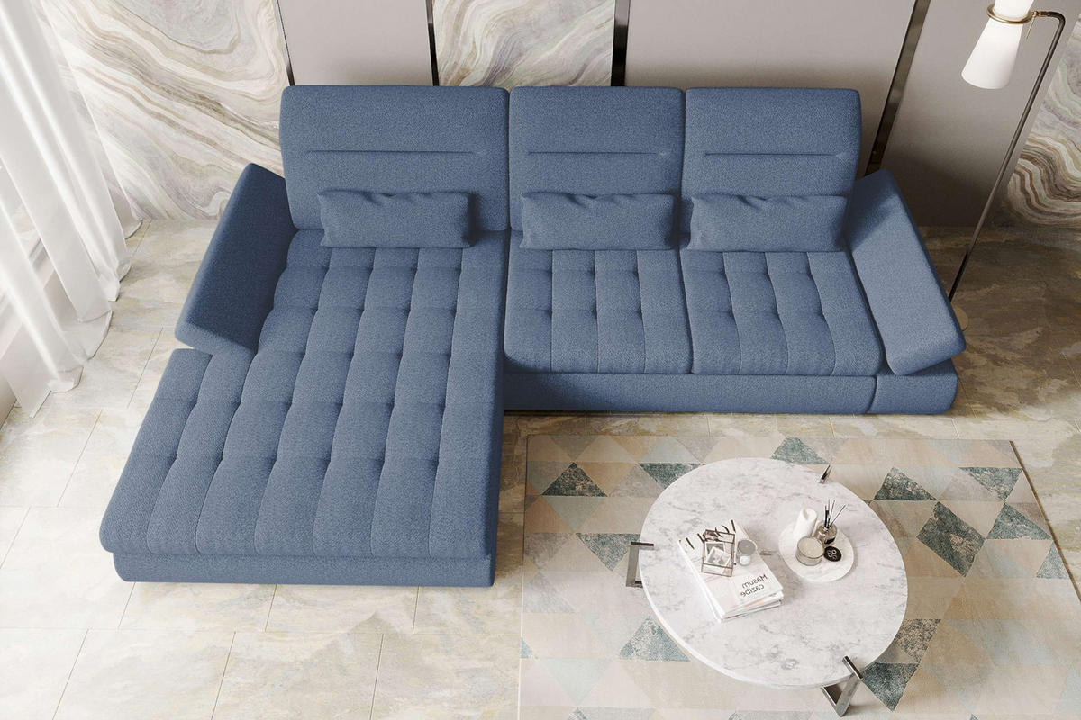 ECKSOFA Toscana Plus Strukturstoff inkl. Schlaffunktion - Blau, Textil (179/300cm) - 99rooms