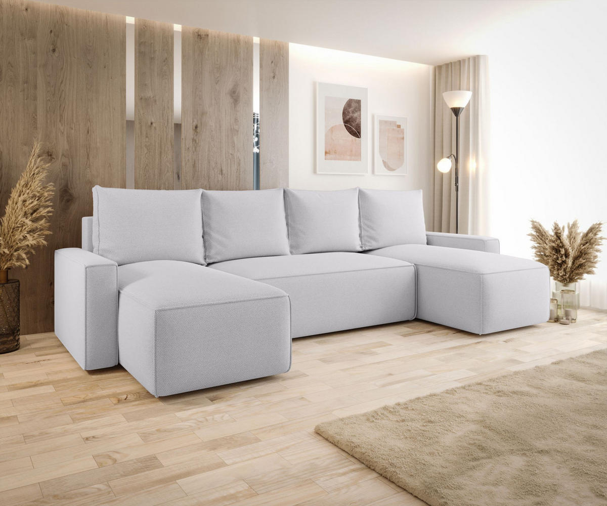 WOHNLANDSCHAFT mit Schlaffunktion SAVIO U Curio 80 - Hellgrau, Textil (300/75/140cm) - Bedante