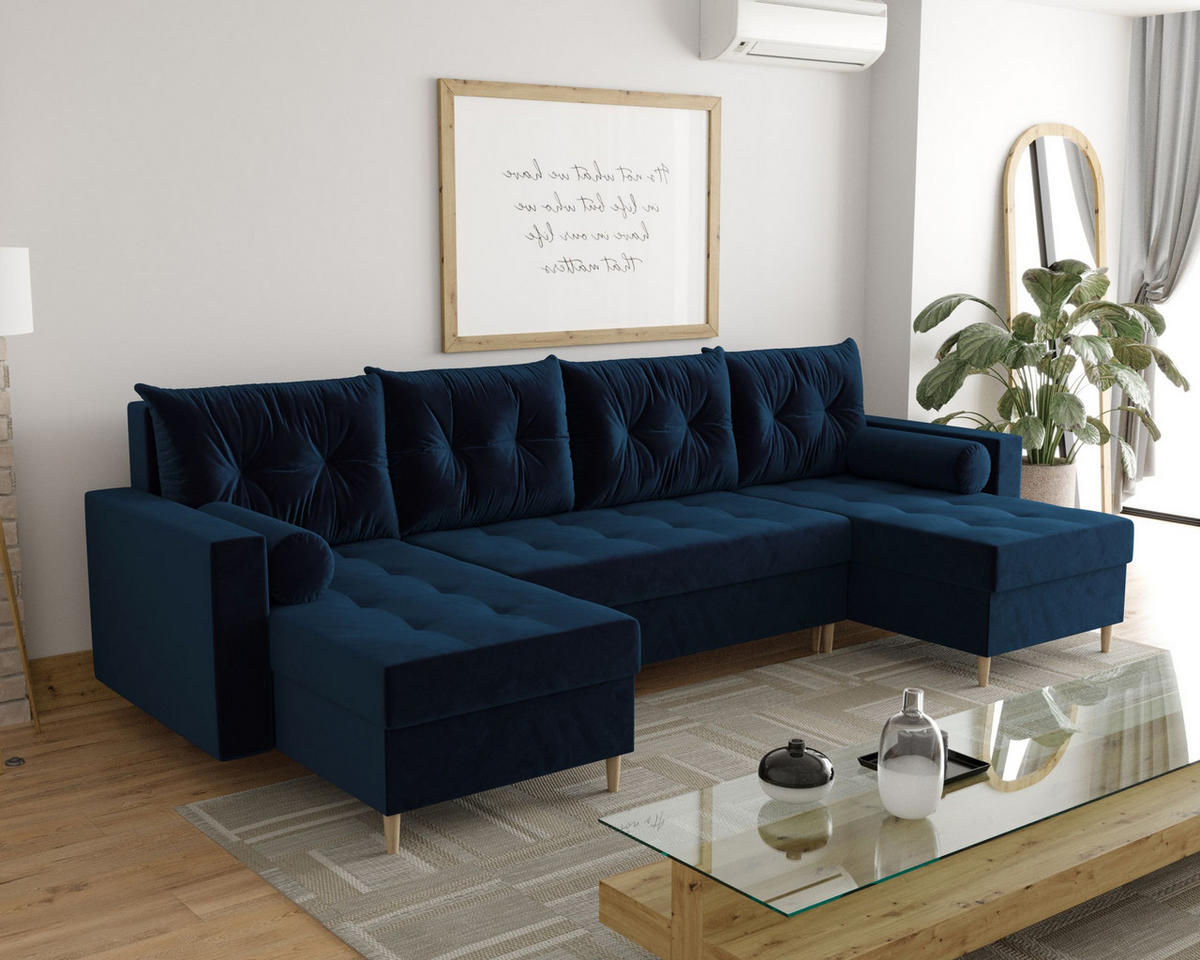 ECKSOFA SKANDI U Itaka 11 mit Schlaffunktion - Dunkelblau, Textil (300/88/145cm) - Bedante