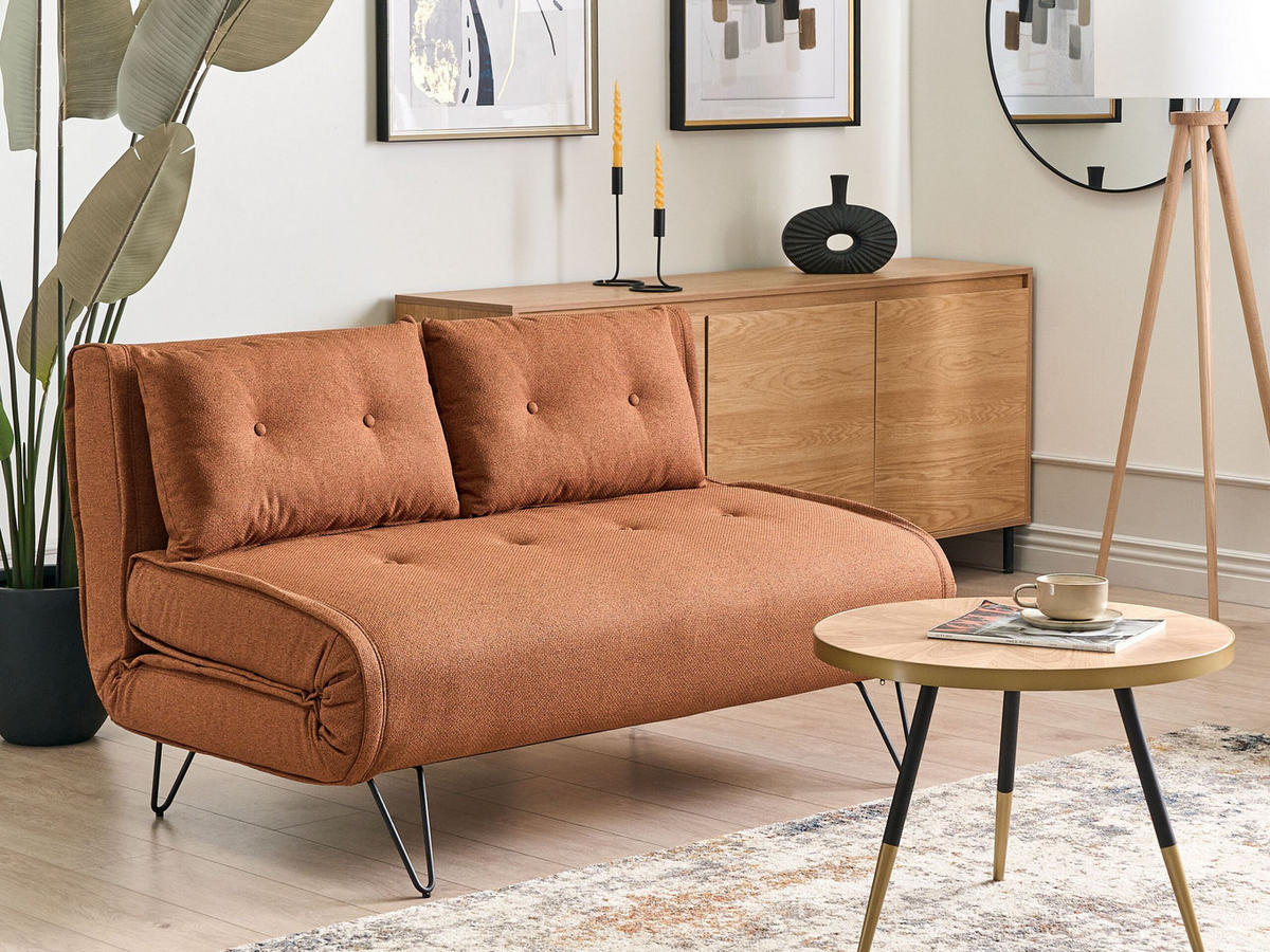 2-SITZER-SCHLAFSOFA orange/schwarz Vestfold - Schwarz/Orange, Textil (130/81/78cm) - Beliani