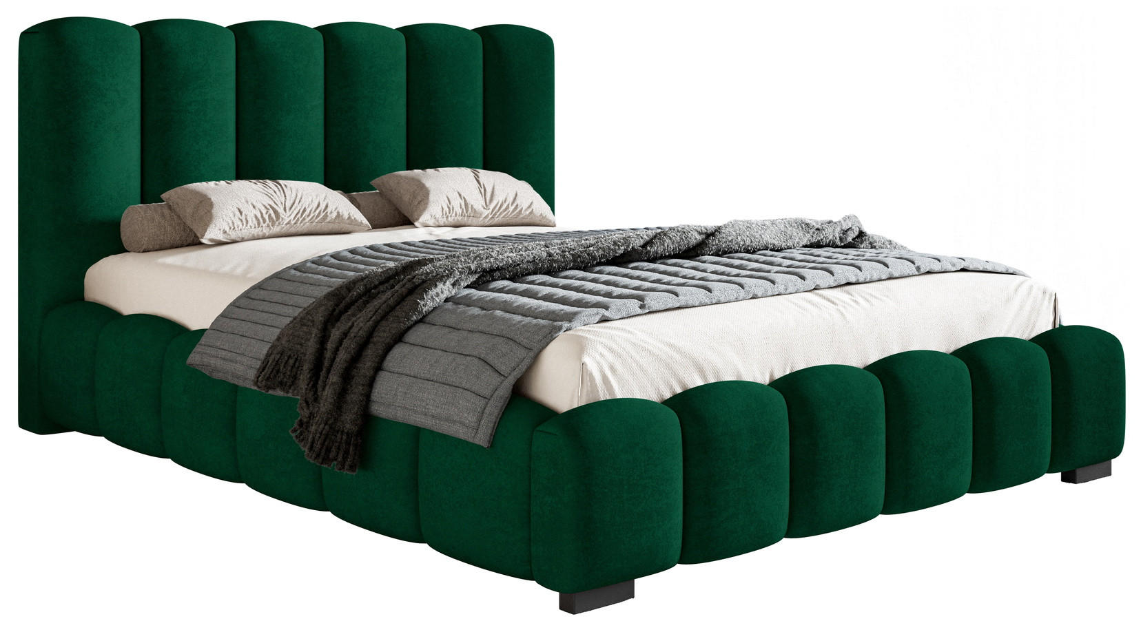 POLSTERBETT 200x200 Pearl, Samtstoff, Bettkasten, Lattenrost, Grün - Grün, Holz/Textil (200/200cm) - Emporius