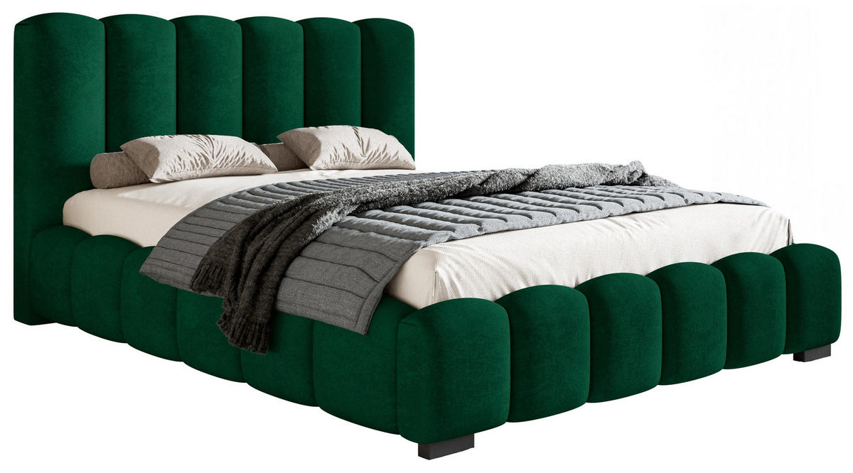 POLSTERBETT 180x200 Pearl, Samtstoff, Bettkasten, Lattenrost, Grün - Grün, Holz/Textil (180/200cm) - Emporius