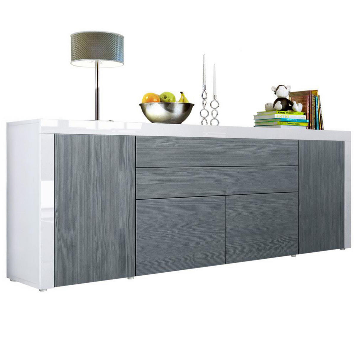 SIDEBOARD La Paz Avola-Anthrazit / Weiß Hochglanz - Anthrazit, Holzwerkstoff (200/72/35cm) - Vladon