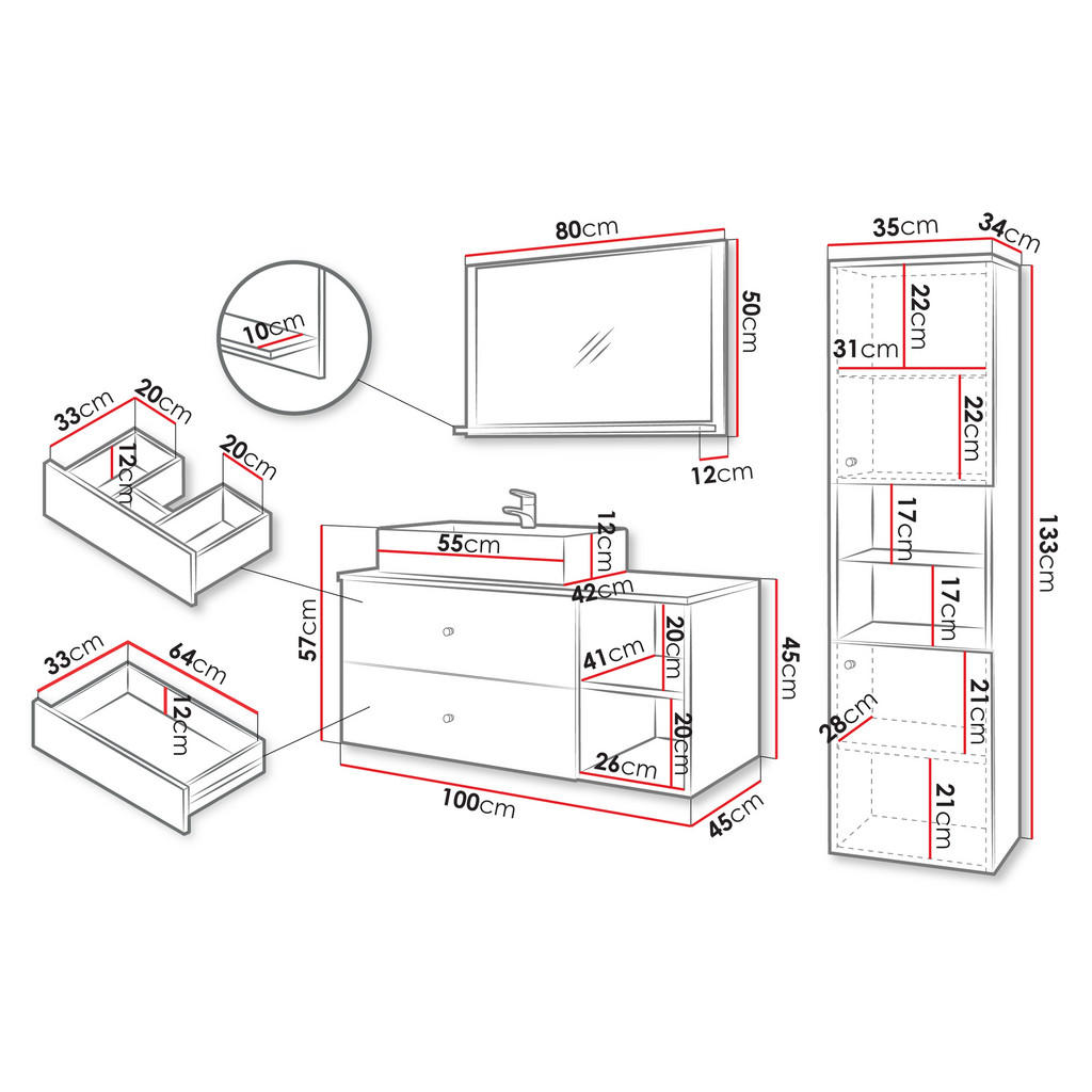 Thumbnail - Mirjan24 Badmöbel-Set, Beige, Metall, 2 Schubladen, Rechteckig, 100x57x45 cm, Badezimmer, Badmöbelsets & Badmöbelserien,...