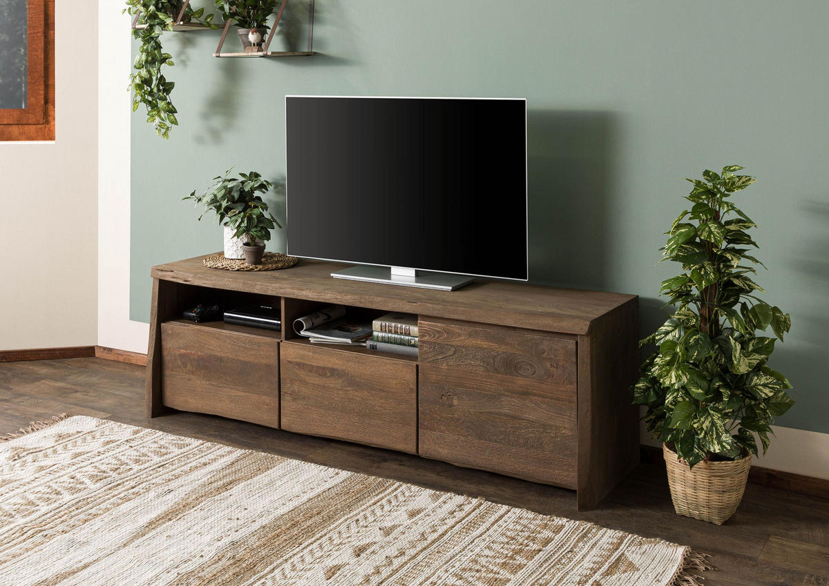 TV-BOARD Mango 178x48x58 braun geölt / sandgestrahlt PURE MANGO #123 - Braun, Holz (48/58/178cm) - Massivmoebel24