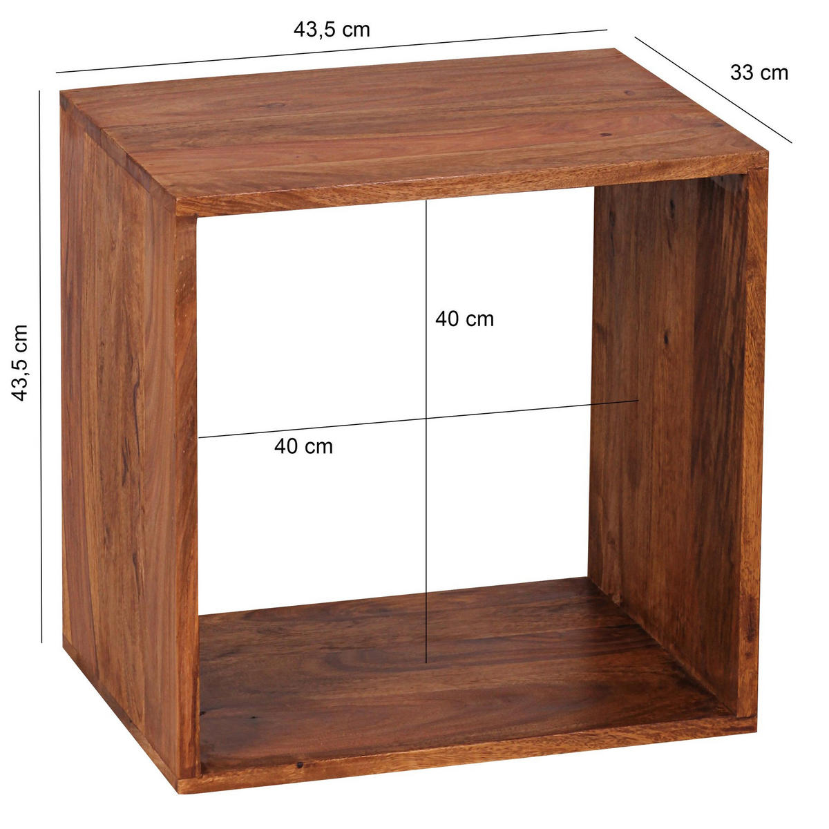 BEISTELLTISCH Massivholz Regalform Cube NAKO, Braun 43x33x43 cm - Braun, Holz (33/43/43cm) - KADIMA DESIGN
