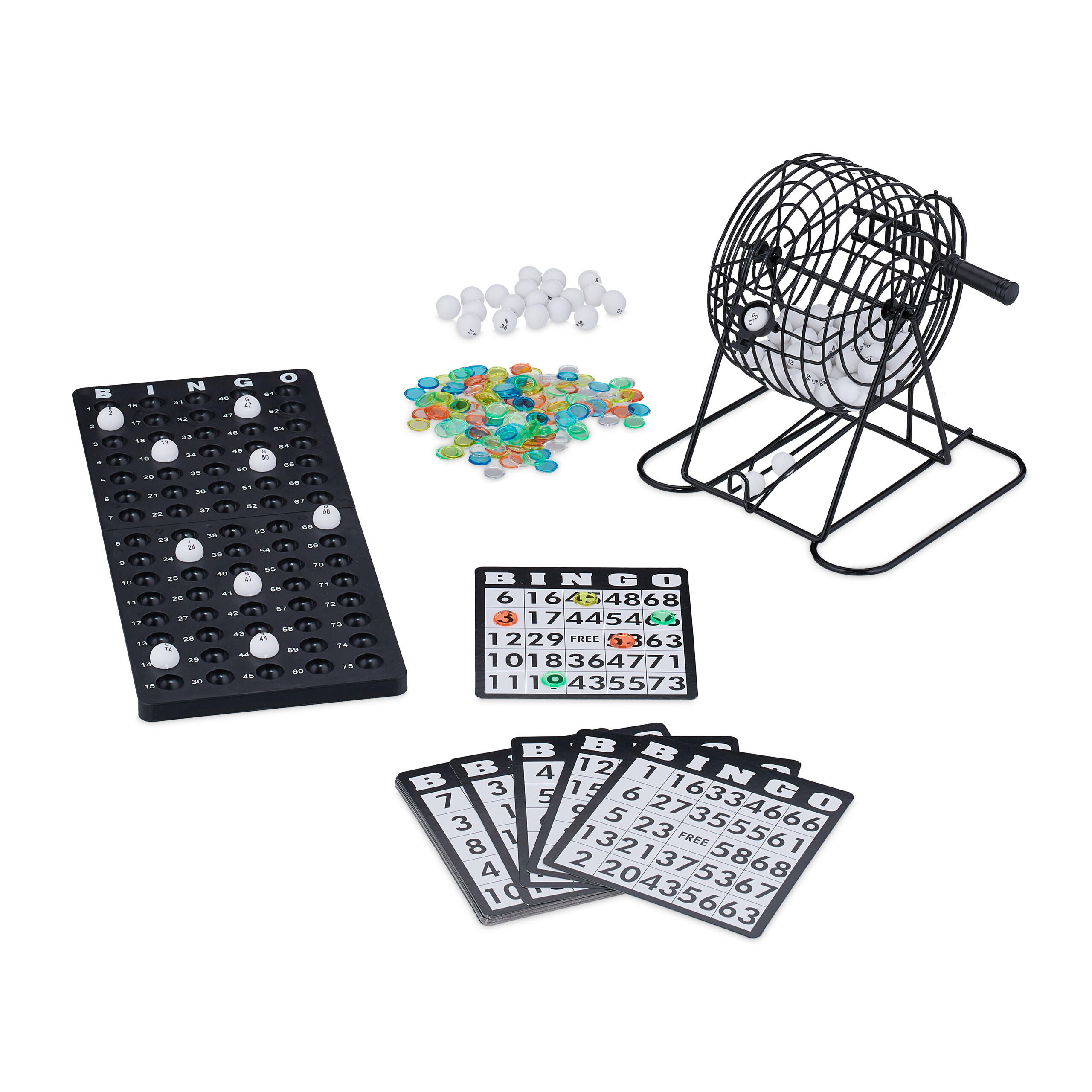 BINGO-SPIEL Set - Multicolor, Papier/Kunststoff (22/20cm) - Relaxdays