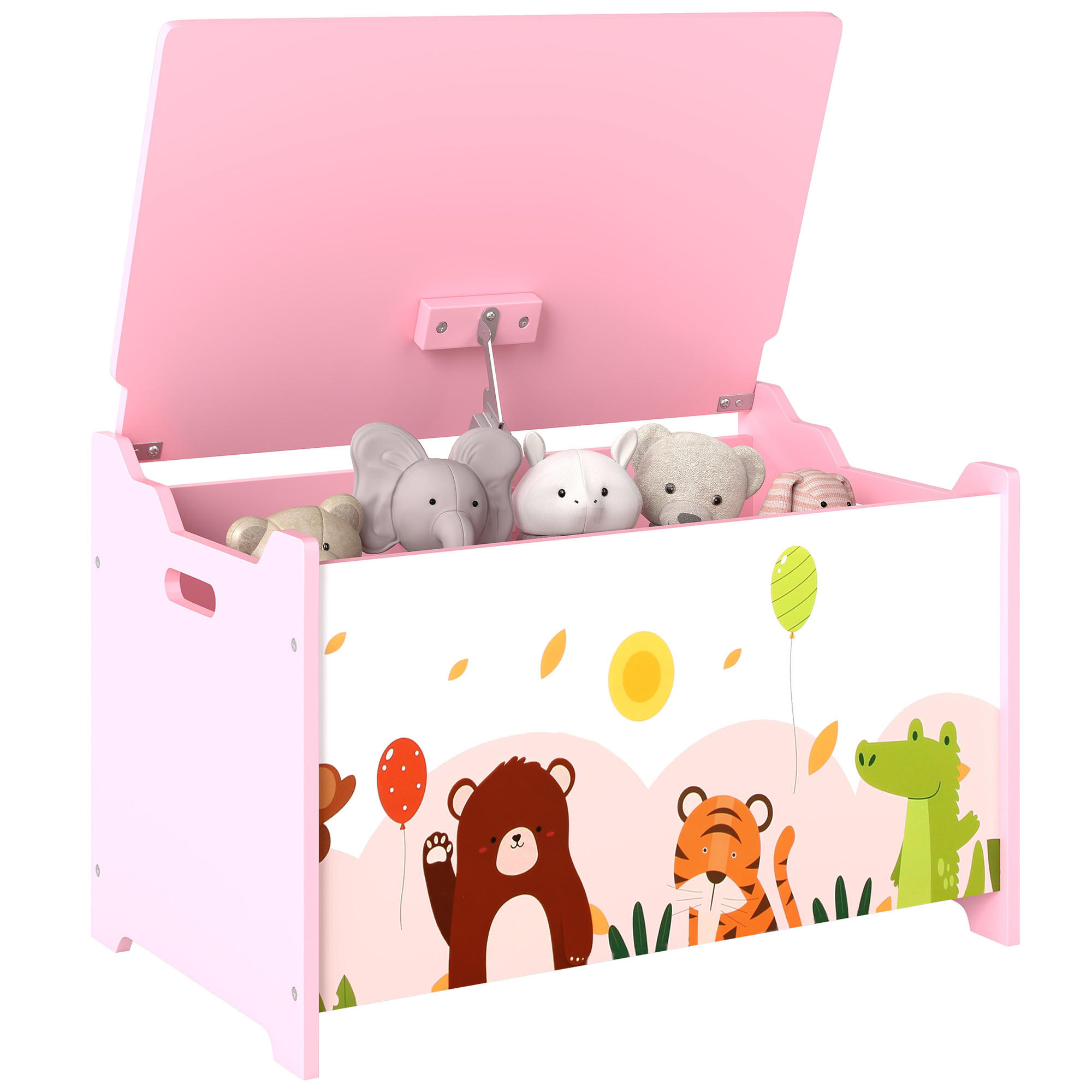 SPIELZEUGTRUHE DE-17271 klappbarer Deckel mit Tiermotiv Rosa - Pink, Holzwerkstoff (37/60cm) - ComfortXL
