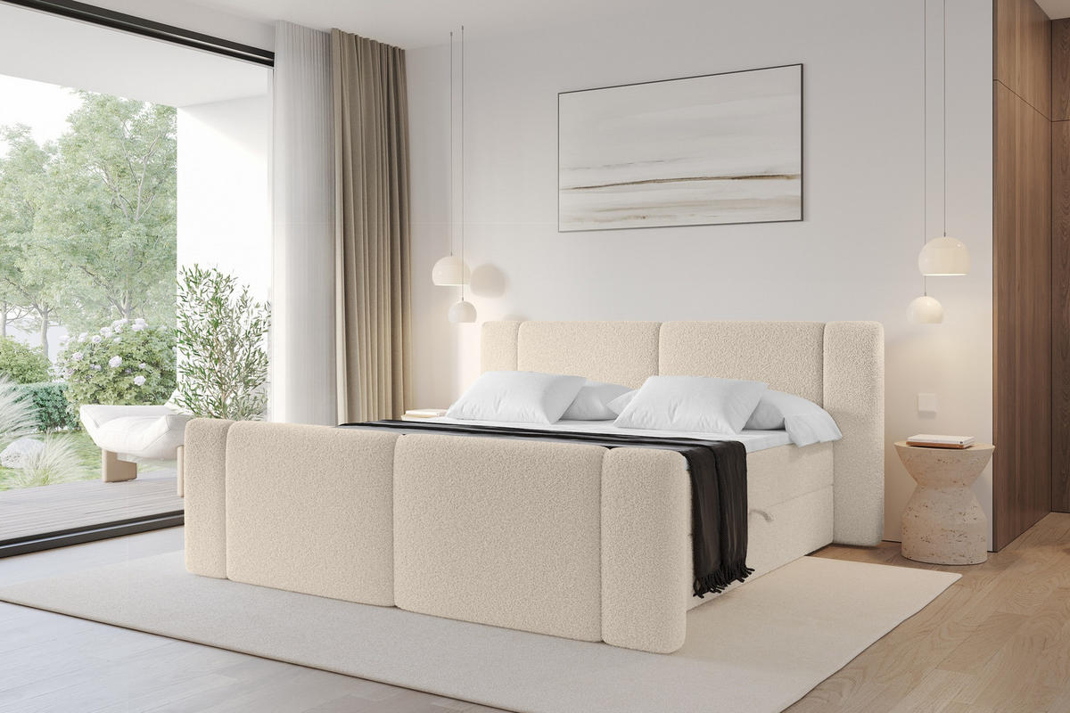 BOXBETT mit Matratze H4 - EVON Zanozek - 140x200 cm Dunkelbeige - Cappuccino, Holzwerkstoff (140/200cm) - ALTDECOR