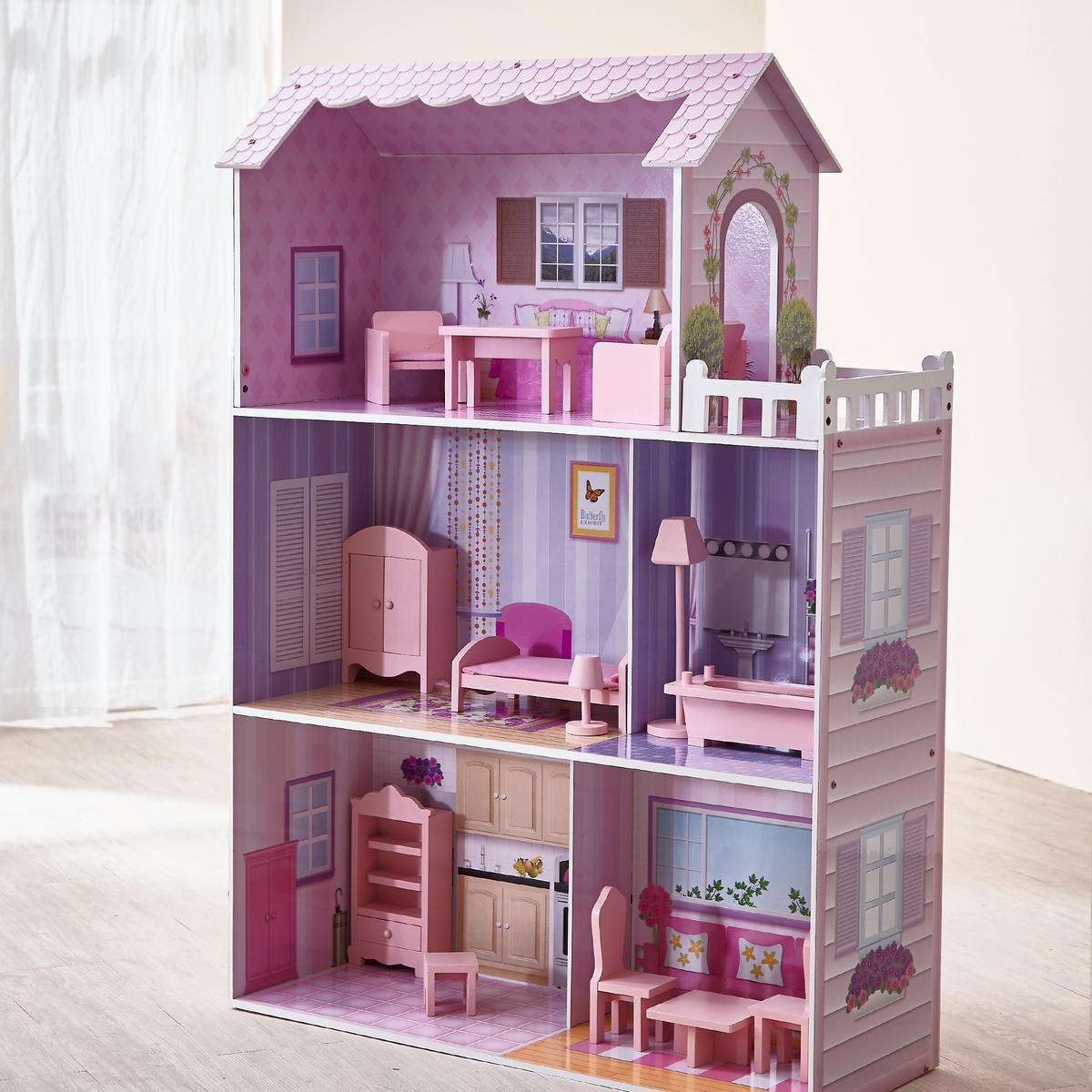 PUPPENHAUS aus Holz mit Möbeln, Rosa, 113cm - Pink, Holz (79/113/29cm) - Teamson Kids
