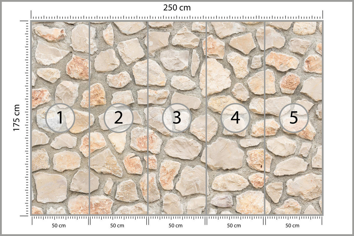 FOTOTAPETE für Wohnzimmer Steinmauer Ziegel Wand Industrial Textur 250x175 - Weiß/Grau, Papier (250/175cm) - Muralo