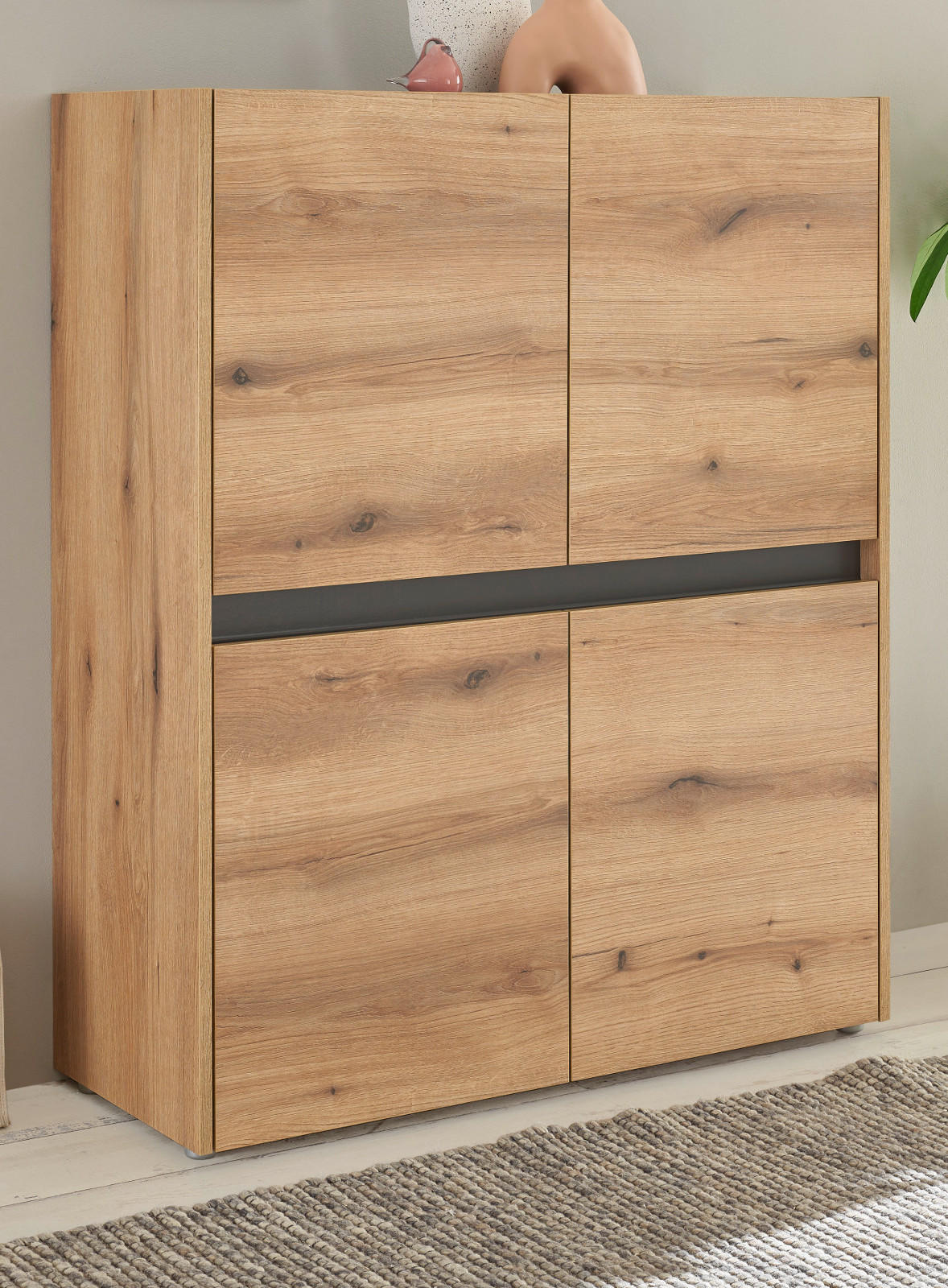 HIGHBOARD Eiche Evoke, grau 100 cm, Kommode mit 8 Fächern - Eichefarben/Schwarz, Holz/Holzwerkstoff (100/120/40cm) - Furn.Design