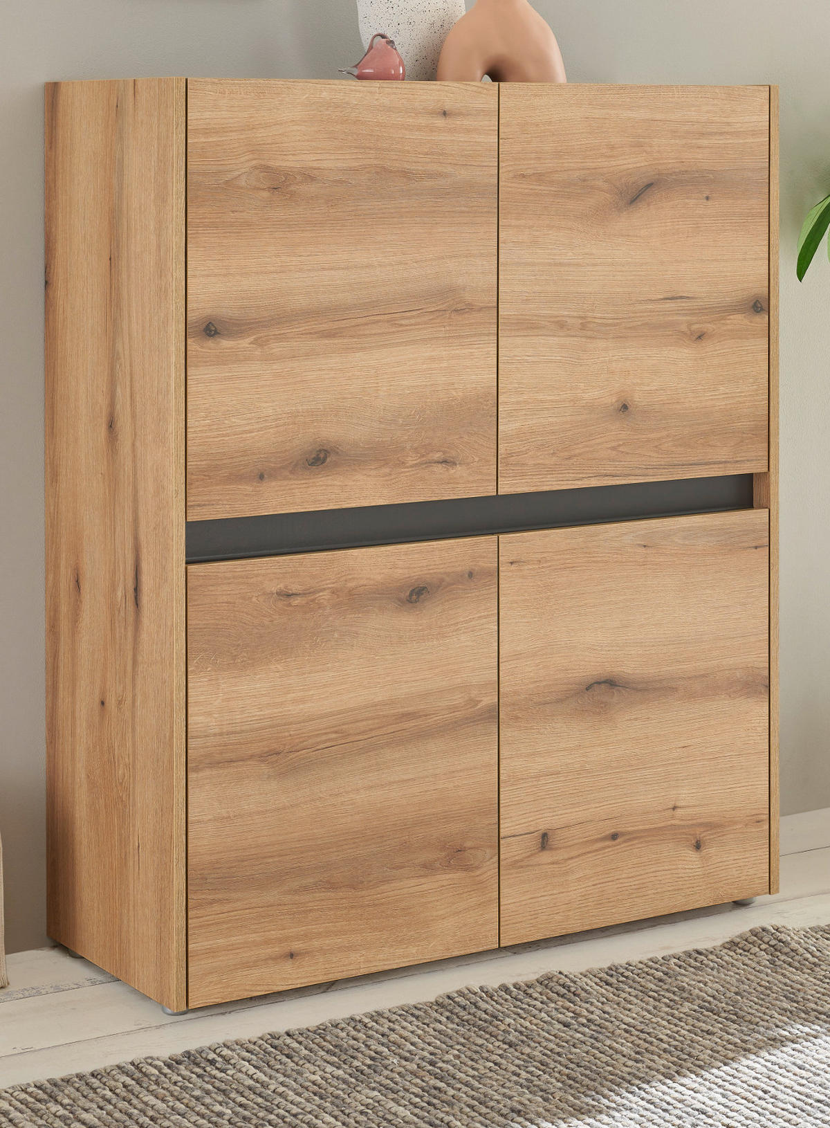 HIGHBOARD Eiche Evoke, grau 100 cm, Kommode mit 8 Fächern - Eichefarben/Schwarz, Holz/Holzwerkstoff (100/120/40cm) - Furn.Design