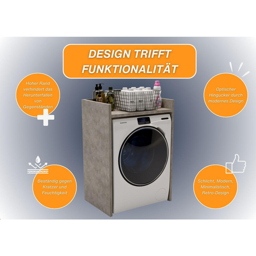 Thumbnail - CraftPAK Waschmaschinenschrank, Grau, Holzwerkstoff, 66x97x48 cm, Waschküche, Waschmaschinenschrank