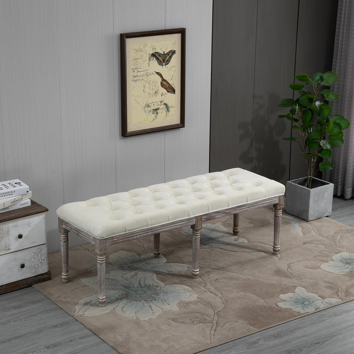 POLSTERBANK Sitzbank Vintage Retro Bettbank mit Knöpfen Samtige Berührung Beige - Beige, Kunststoff (47/51/142cm) - HOMCOM