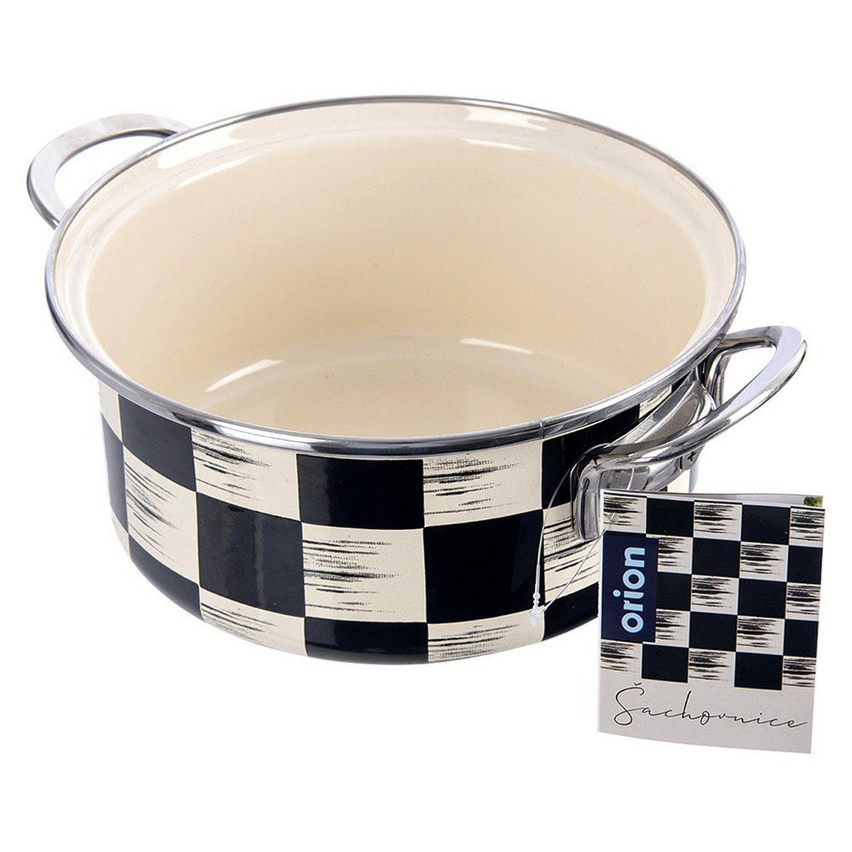 EMAILLIERTOPF Schachbrett mit Karomuster beige - Beige, Metall (20cm) - Orion 