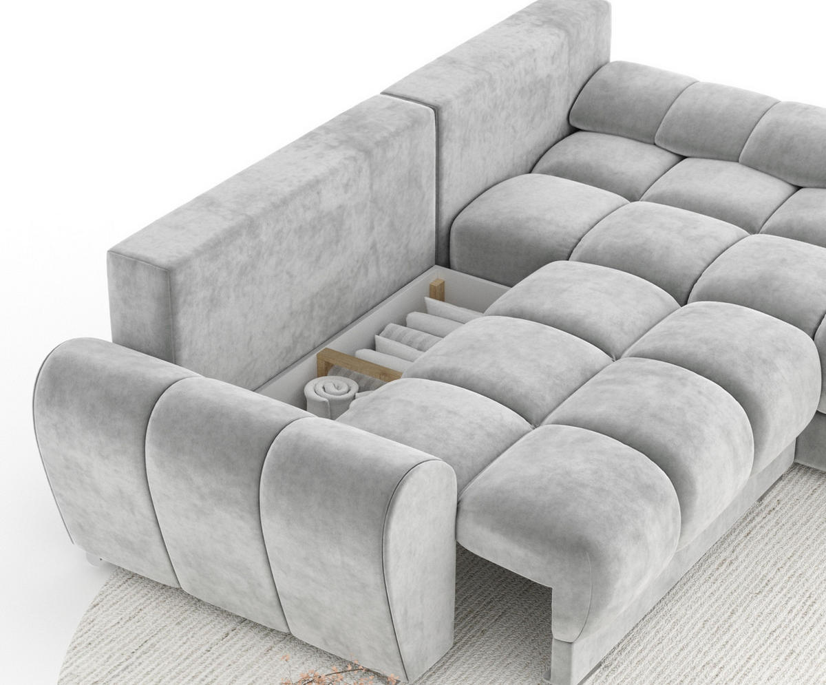 ECKSOFA MIT SCHLAFFUNKTION Peebles Creme Samtstoff - Chromfarben/Creme, Holz/Holzwerkstoff (256/175cm) - Maison de Reve