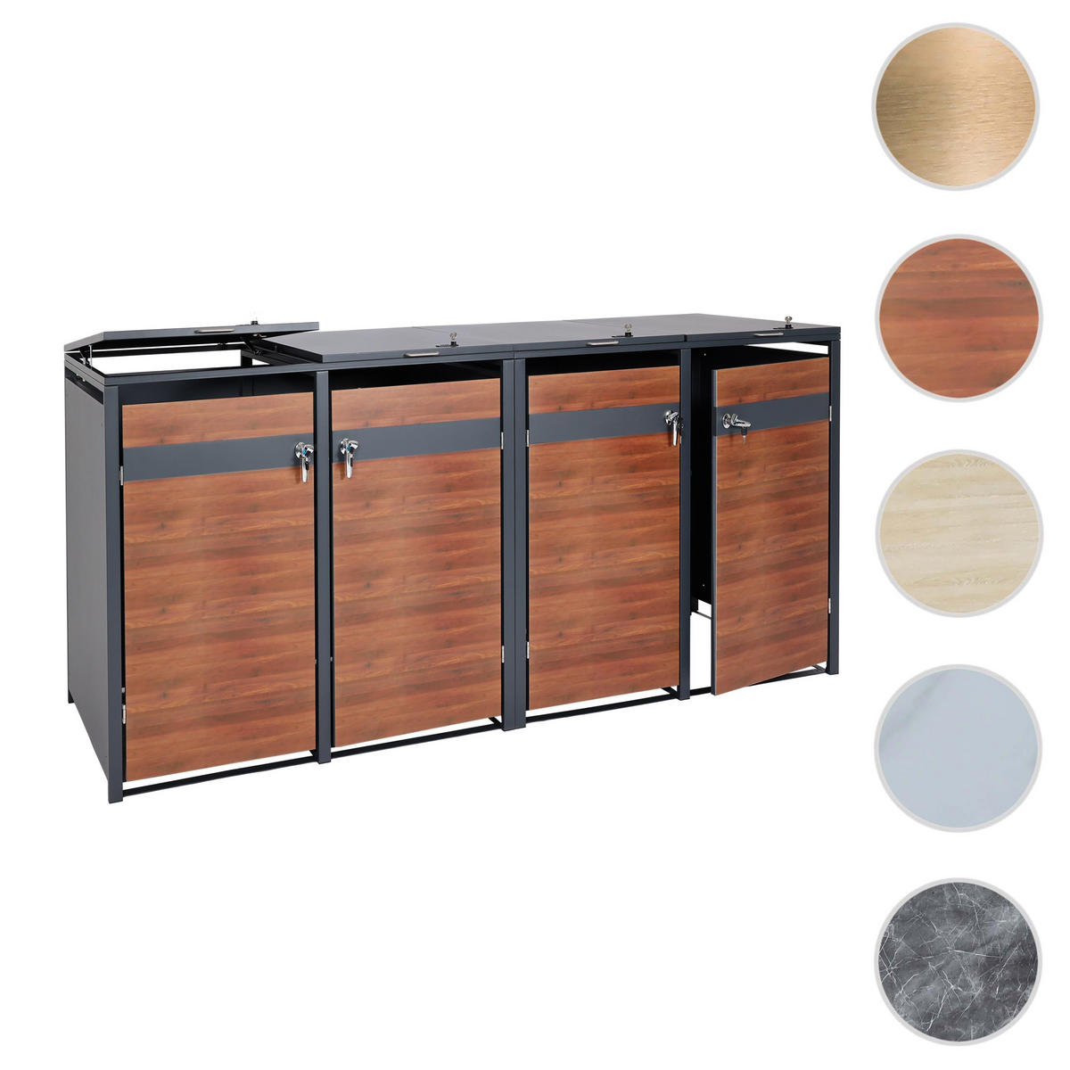 4ER MÜLLTONNENVERKLEIDUNG rechteckig Anthrazit, Kirschbaum Dekor - Kirschbaumfarben/Anthrazit, Metall (264/117/80cm) - MCW