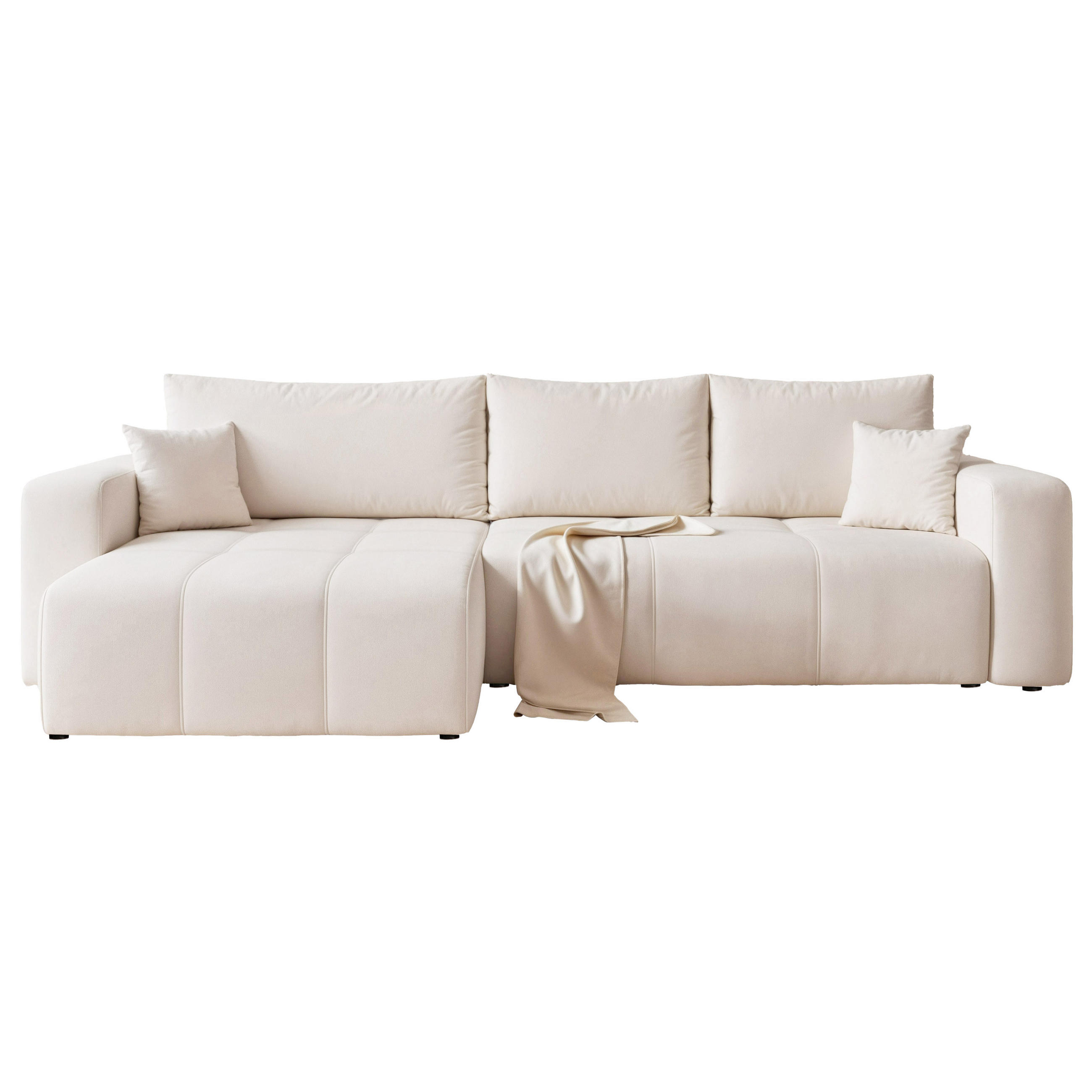 ECKSOFA XL Velours mit Bettkasten und Schlaffunktion - Creme, Holzwerkstoff/Textil (278/145cm) - Idohome