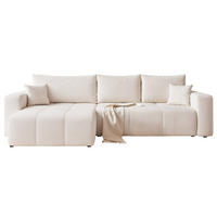 ECKSOFA XL Velours mit Bettkasten und Schlaffunktion - Creme, Holzwerkstoff/Textil (278/145cm) - Idohome