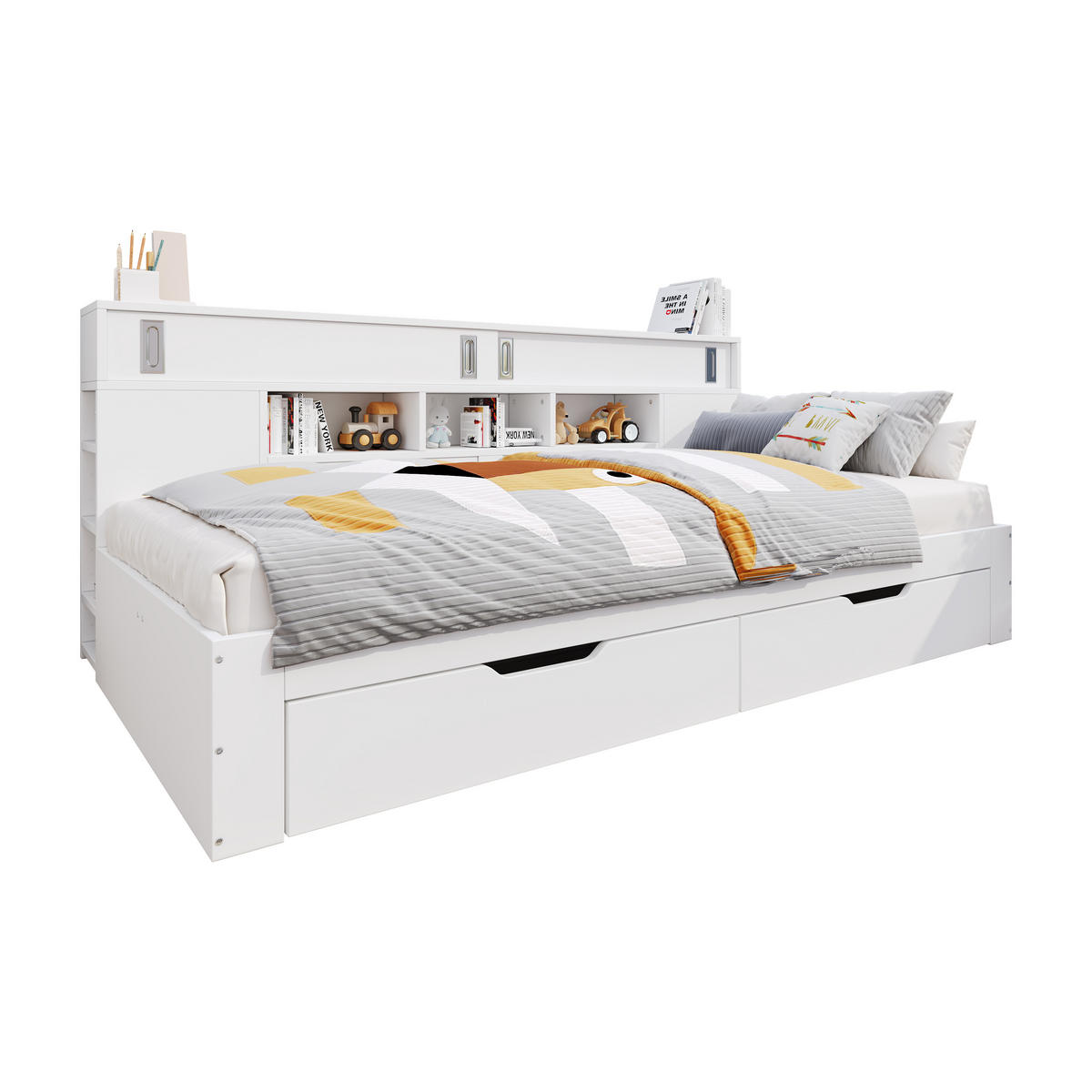 TAGESBETT 140x190cm Weiß Mit Schubladen Regal & Schrank - Weiß, Holzwerkstoff - FLIEKS