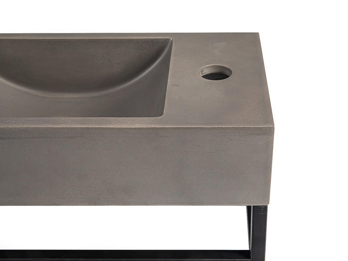 HANDWASCHBECKEN hängend rechteckig aus Beton - Wasserhahn rechts - B 40 x T 22 cm - UCHAMI - Grau, Metall (40/19.5/22cm) - Vente-Unique