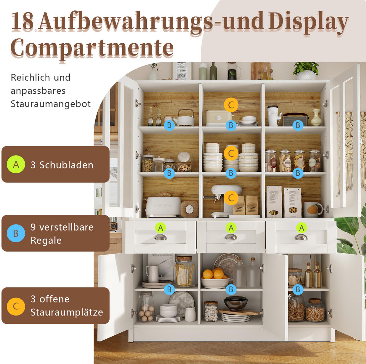 BUFFET 140/175/38,5 cm Weiß aus Acryl und MDF mit Kippschutz - Weiß, Holzwerkstoff (38.5/175/140cm) - OKMYHOME