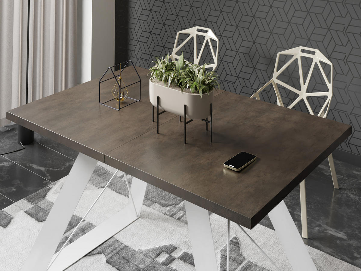 ESSTISCH Colter Weiß rechteckig ausziehbar, Dunkelgrauer Chicago Beton 140-240/80/76 cm - Dunkelgrau/Weiß, Holzwerkstoff/Metall (140/80/76cm) - WFL GROUP