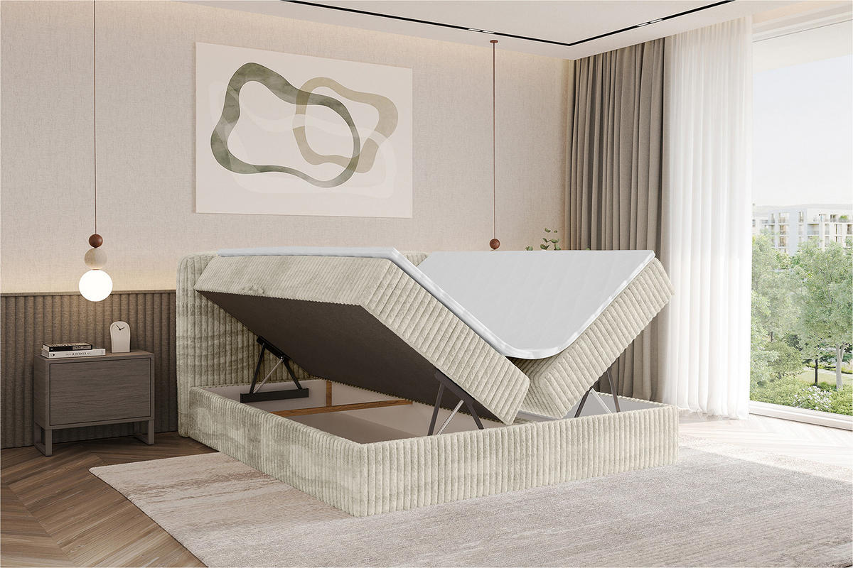 BOXBETT mit Matratze H4 - NINA - 160x200 cm - Creme - Magnolie, Holzwerkstoff (160/200cm) - ALTDECOR