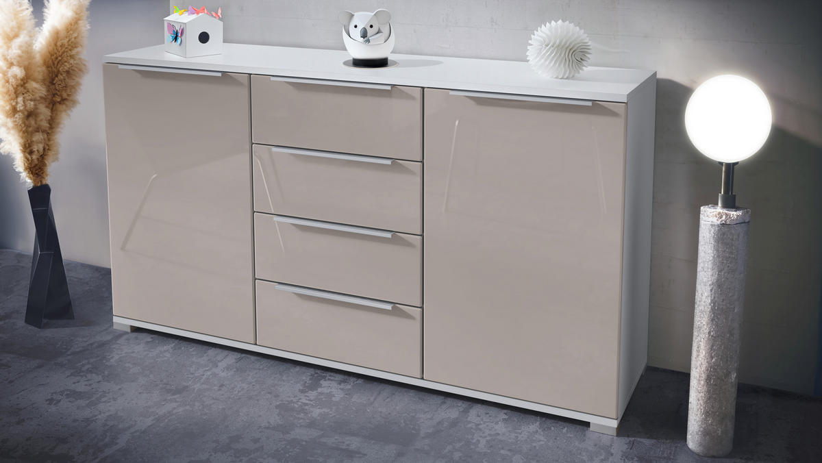 SIDEBOARD Linio Sandgrau Hochglanz - Sandfarben, Holzwerkstoff (138.5/75.5/35cm) - Vladon